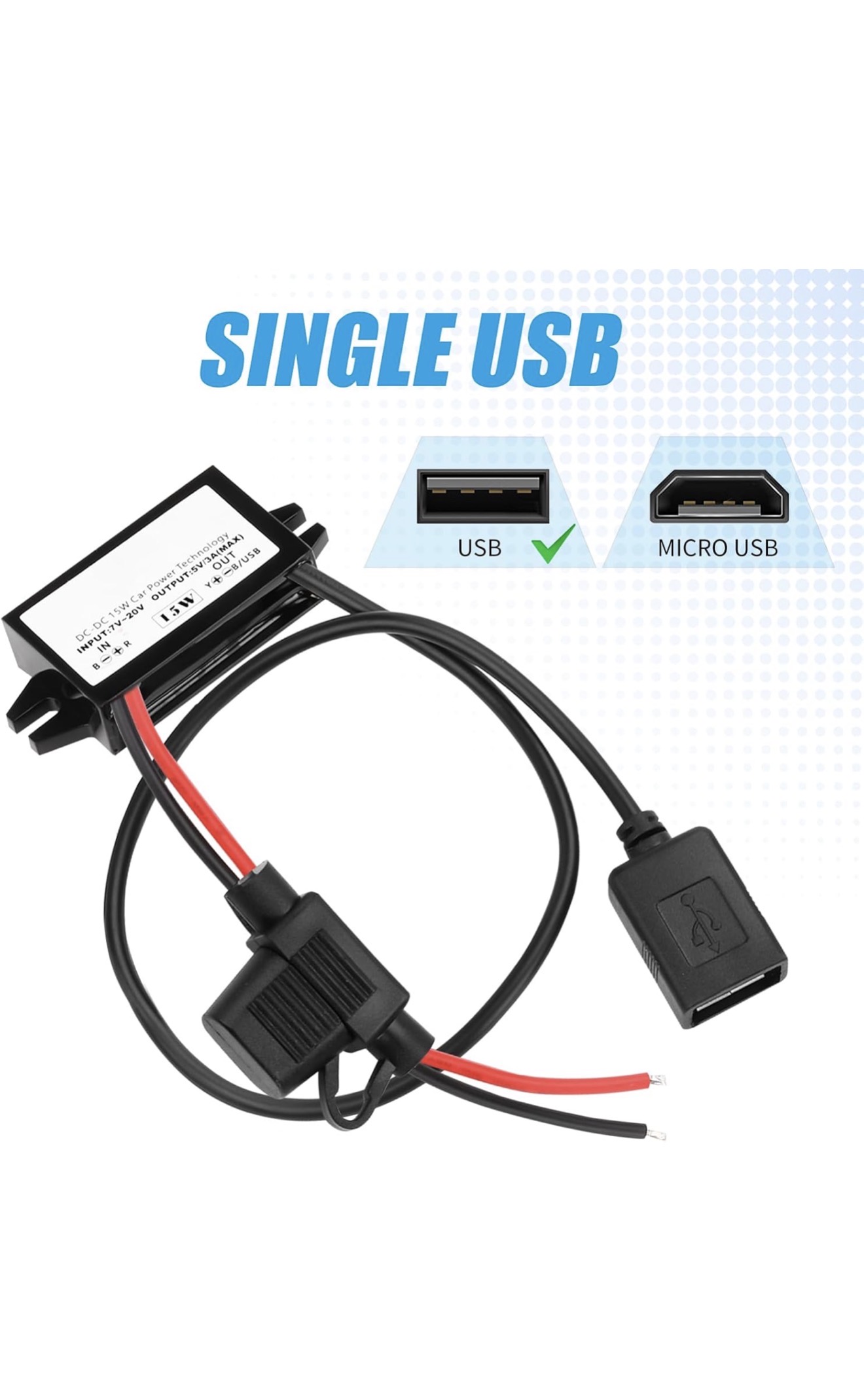 12V auf 5V DC-DC 8V-32V zu 5V 3A USB Spannungswandler 1x USB