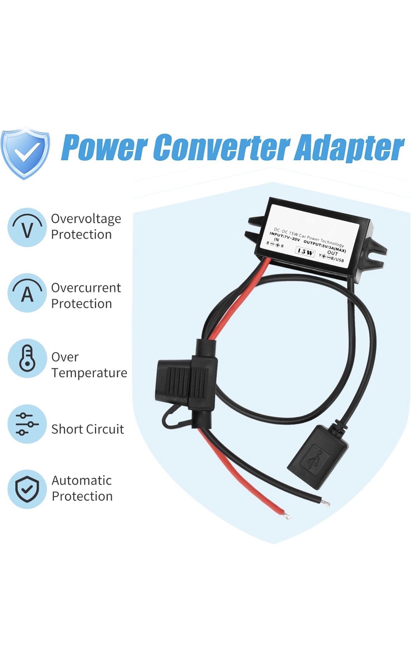 12V auf 5V DC-DC 8V-32V zu 5V 3A USB Spannungswandler 1x USB