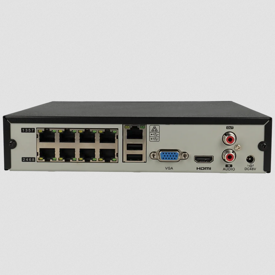 VK-NVR2108-8P-  IP Rekorder für 8 Kanäle und 8 mpx Auflösung mit 8 ports PoE  96 Mbps