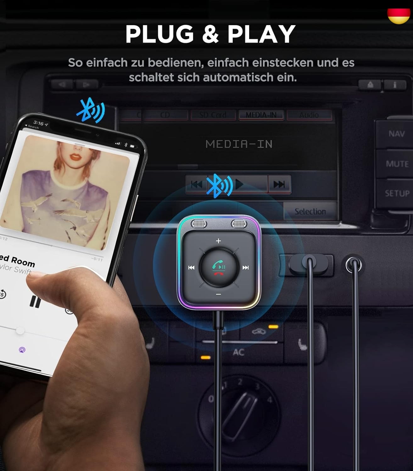 BX-1 2026 Aux Bluetooth Adapter 5.4 Auto mit Freisprecheinrichtung Hi-Fi Stereo